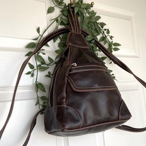 Dark brown leather, villager backpack.